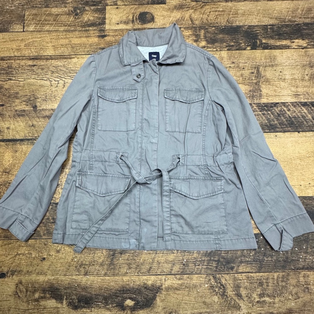 Gap Utility Jacket Lightweight Military Anorak Drawstring Waist‎ Gray Large